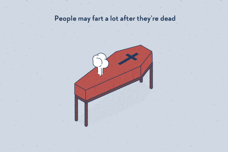 A coffin, farting.