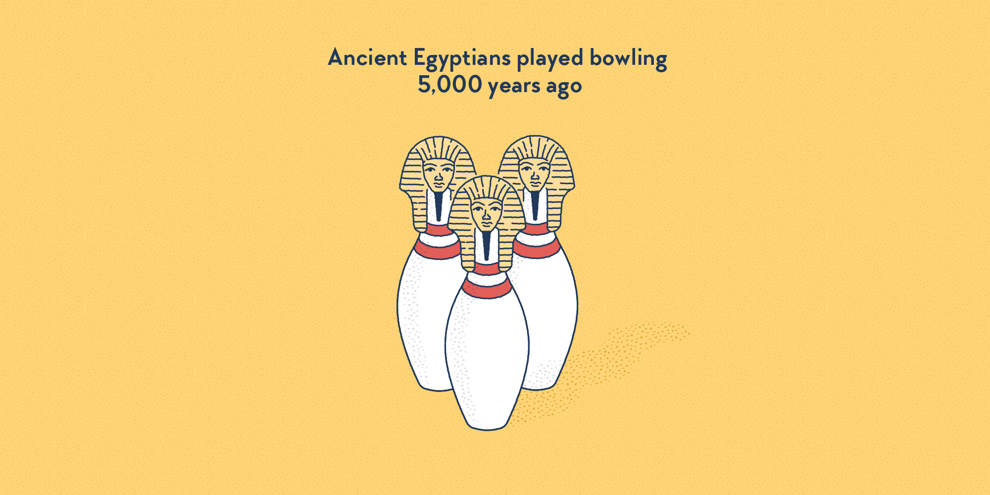 Three bowling pins featuring ancient pharaoh heads