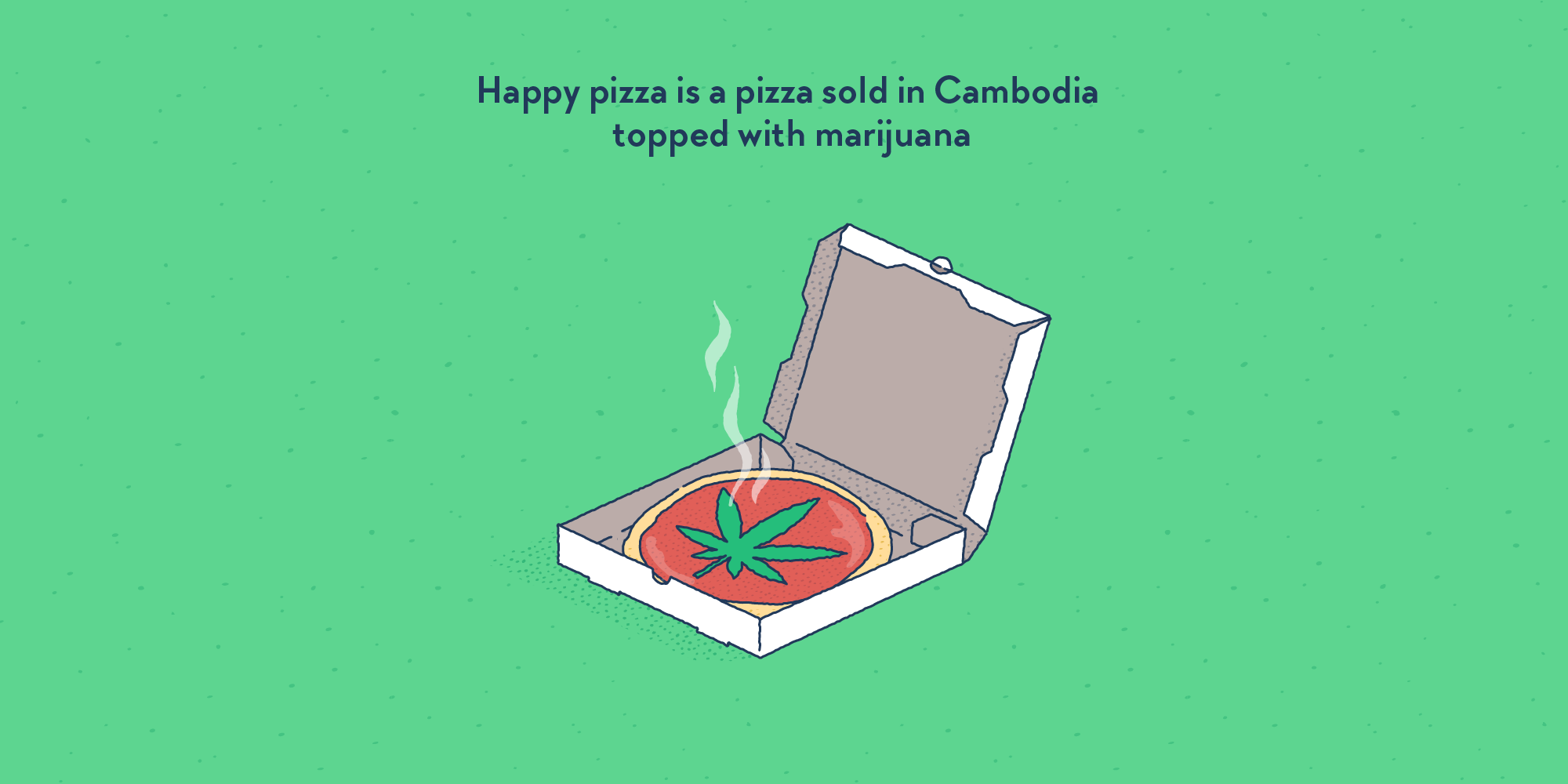 A large cannabis leaf on a pizza in a box.