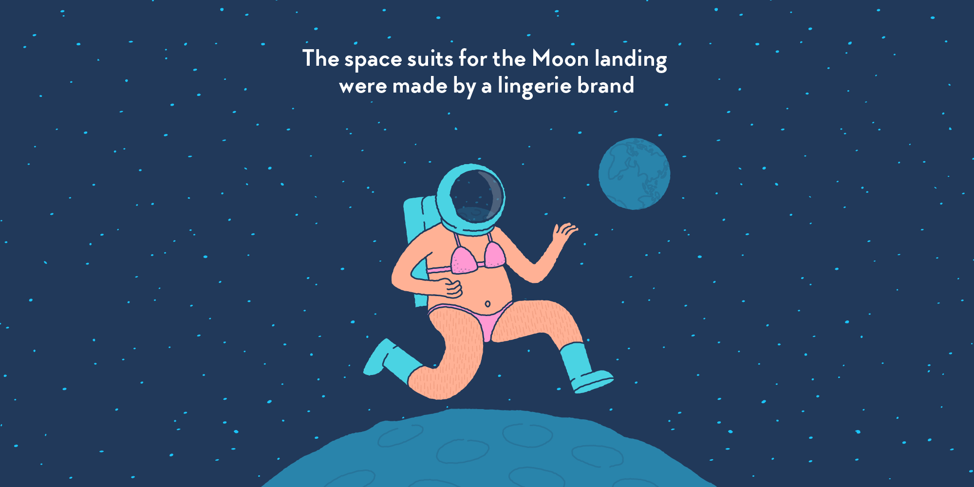 Neil Armstrong on the Moon, wearing only his helmet and fine lingerie.