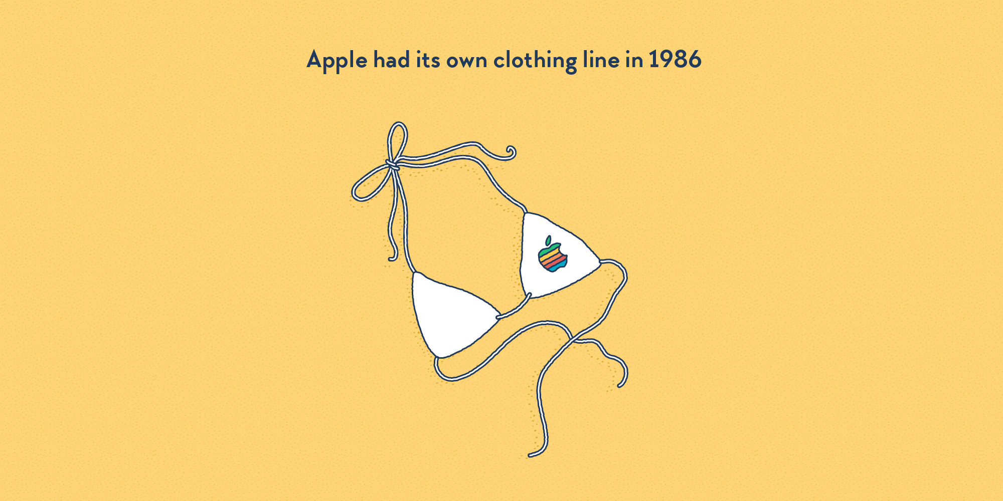 The classic rainbow Apple logo is printed on one side of a bikini top.