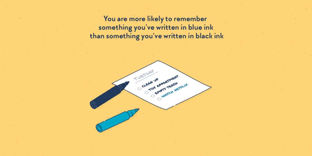 You are more likely to remember something you’ve written in blue ink
