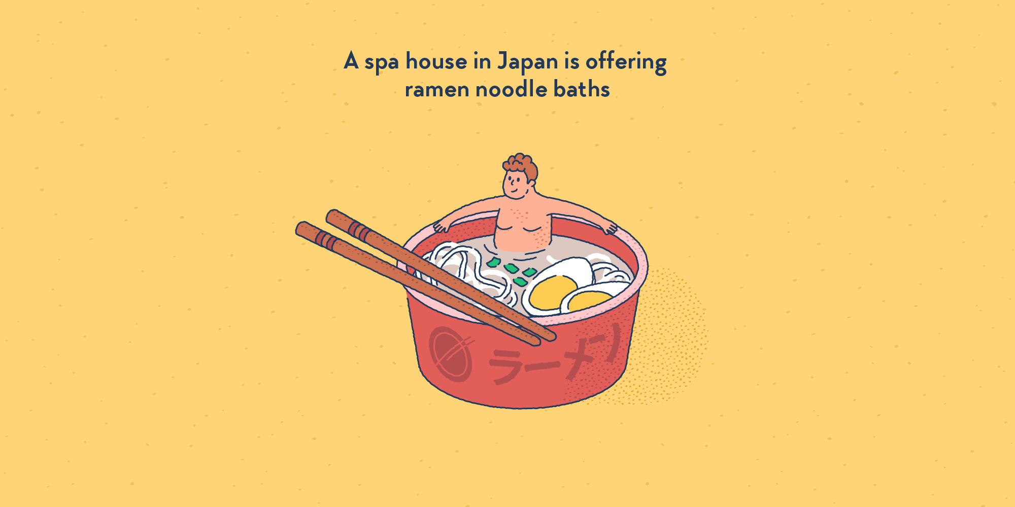 A person enjoying a nice bath in a giant noodle bowl with chopsticks on the side.