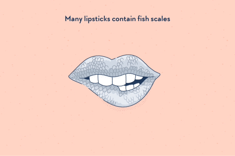 A mouth with silvery lips, having the appearance of fish scales, the mouth biting the lower lip.