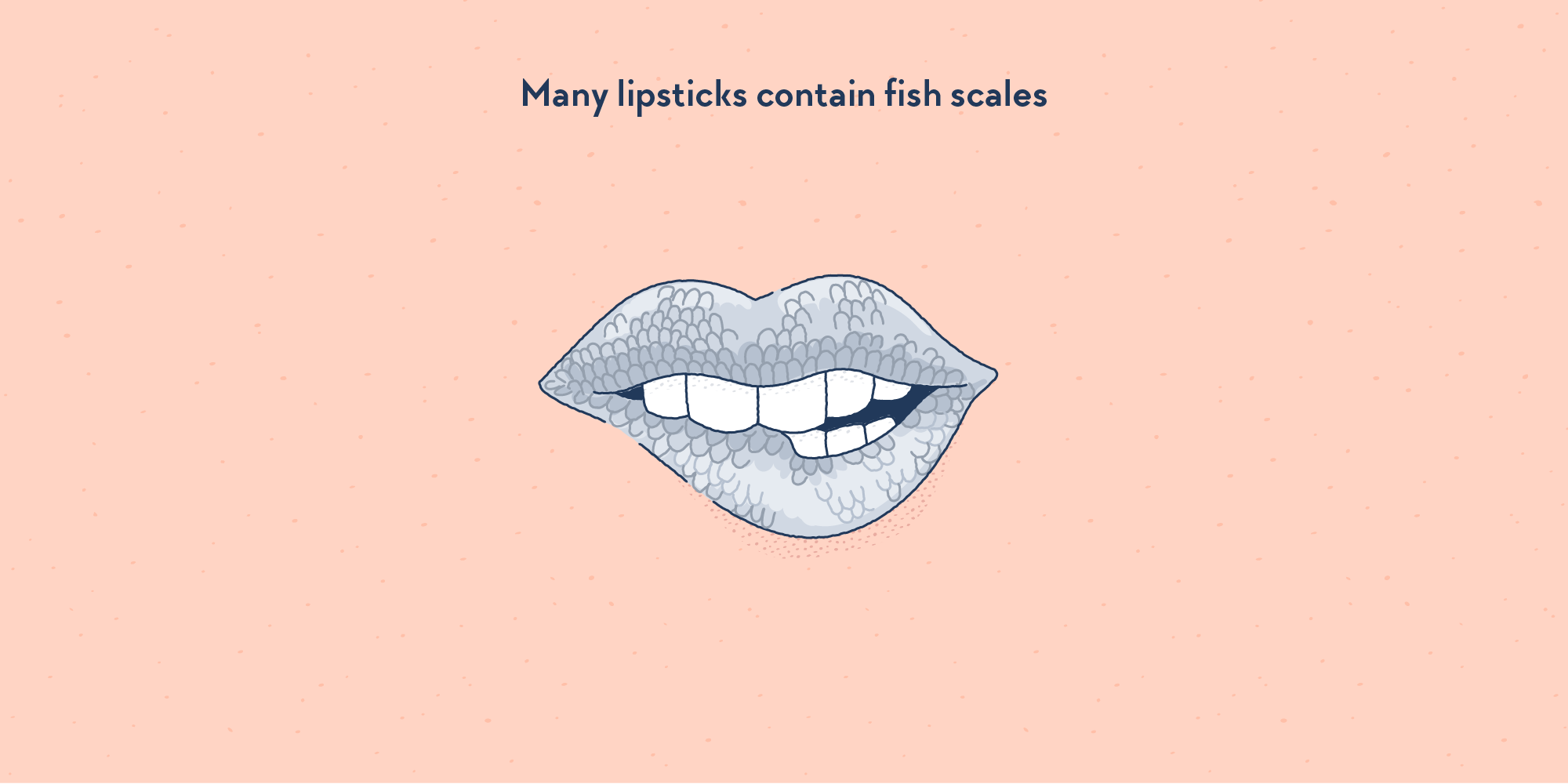 A mouth with silvery lips, having the appearance of fish scales, the mouth biting the lower lip.