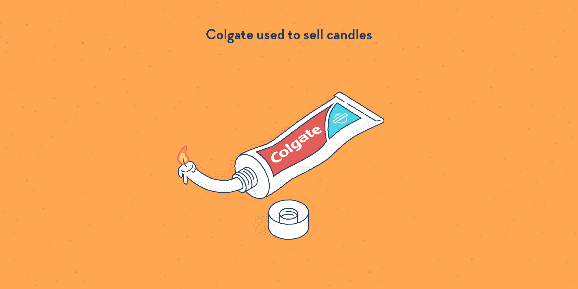 A modern tube of Colgate toothpaste, from the hole of which is pressed out a candle in lieu of toothpaste.