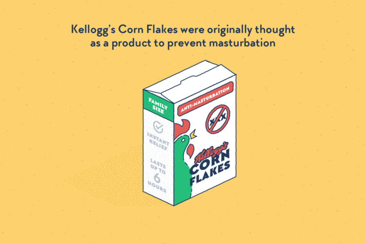 A box of Corn Flakes breakfast cereals, with the label “Anti-masturbation” and a “XXX” symbol crossed out.