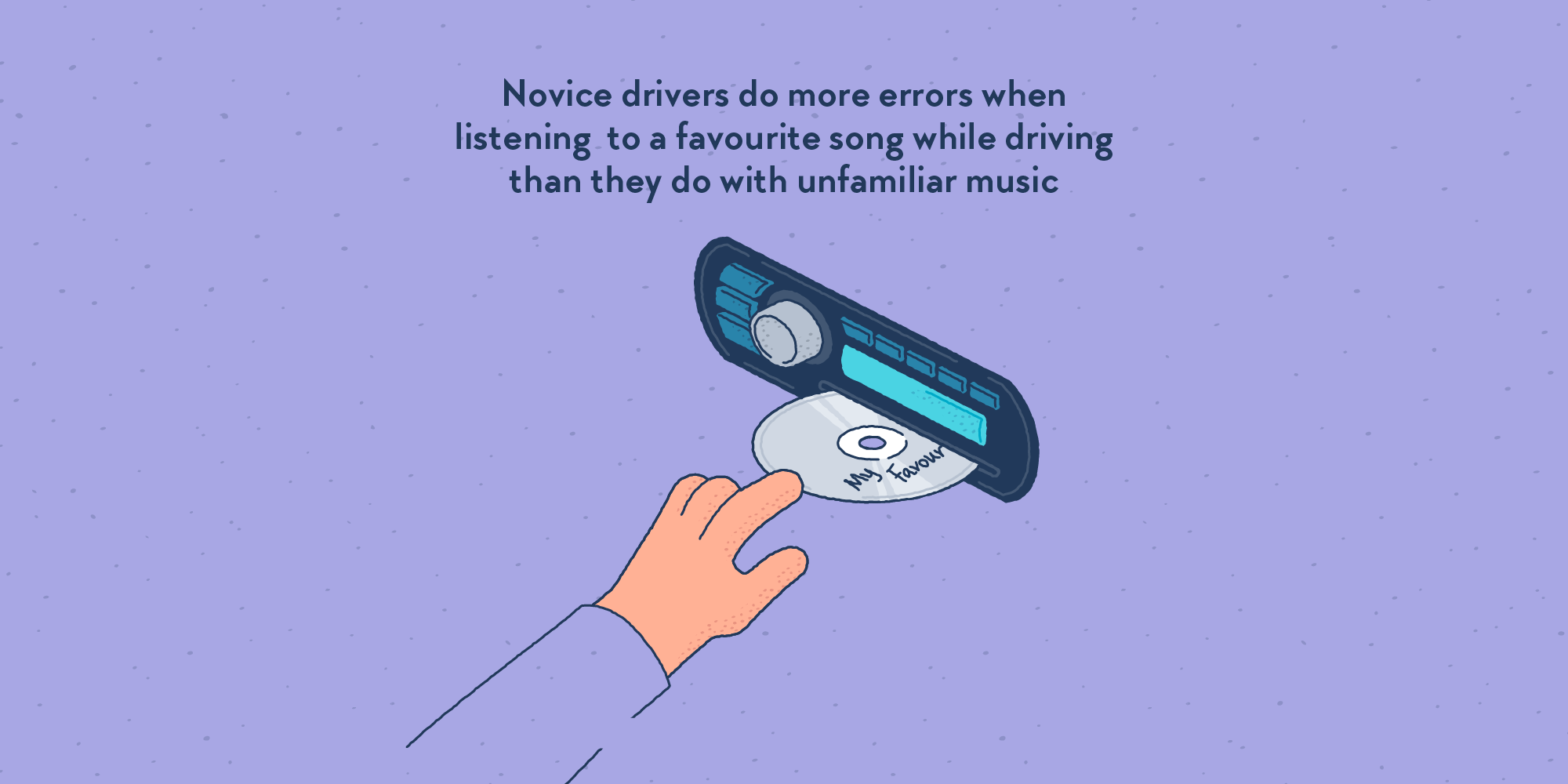 A hand inserting a CD in a car radio. Handwritten with a marker on the CD: “My Favourites”.