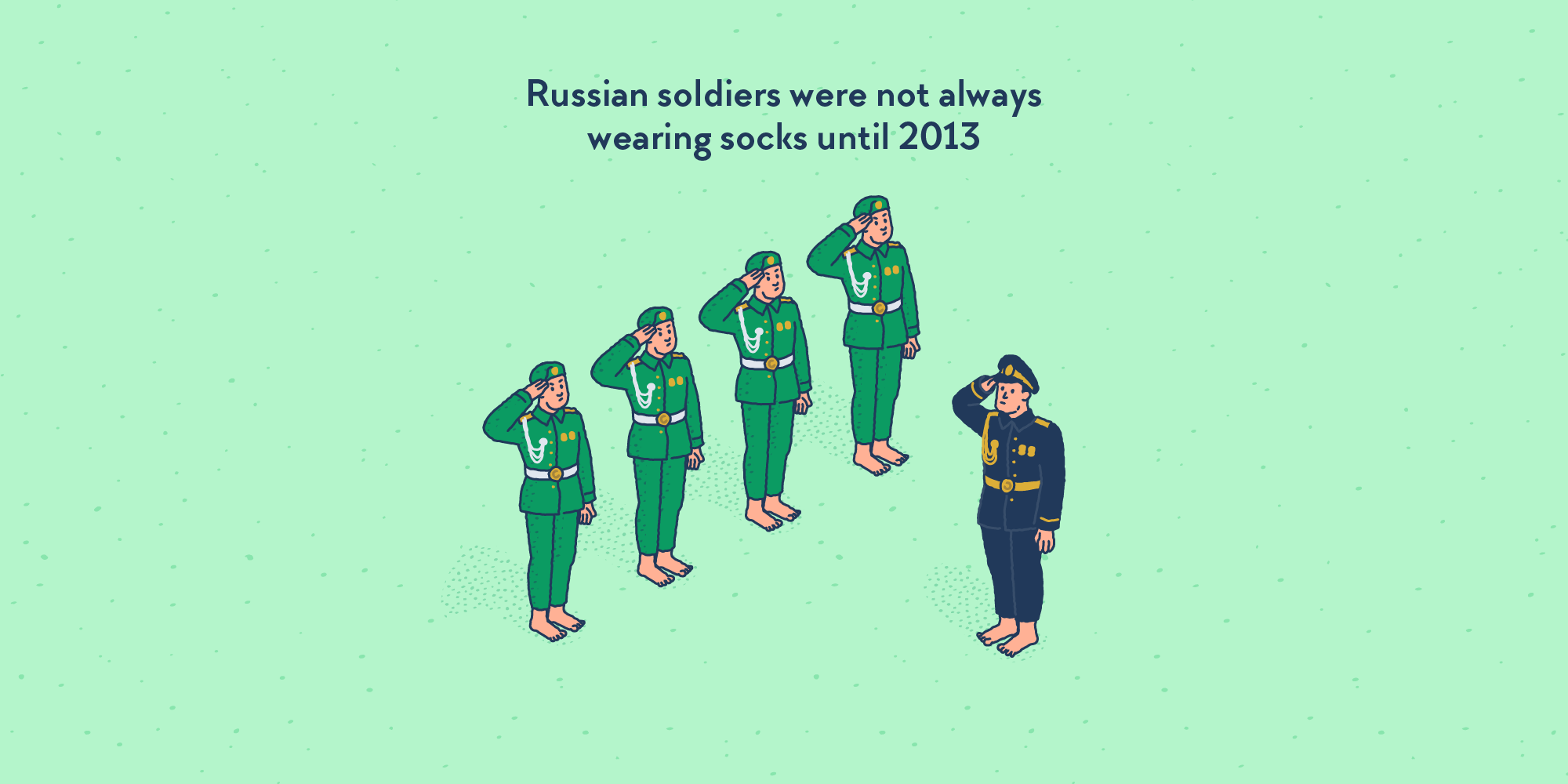 A group of Russian soldiers in full uniform, but barefoot.