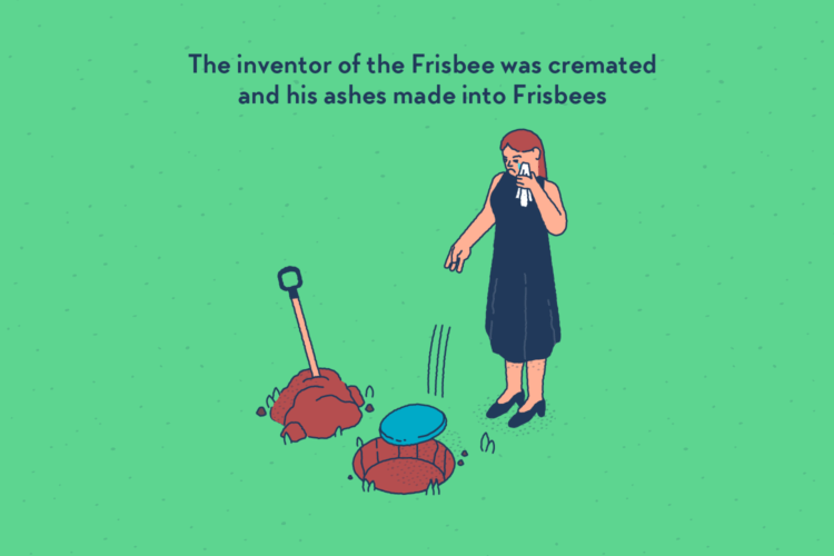 A crying widow dressed in black, throwing a frisbee into a hole in the ground.