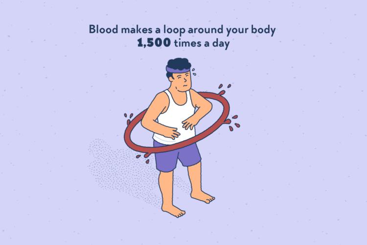 A person hula-hooping a flow of blood circling around their body.