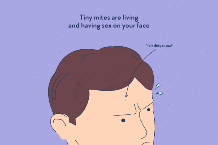 The face of a man, on the forehead of whom a little dot can be seen. A speech bubble emanating from the dot read: “Talk dirty to me!”.