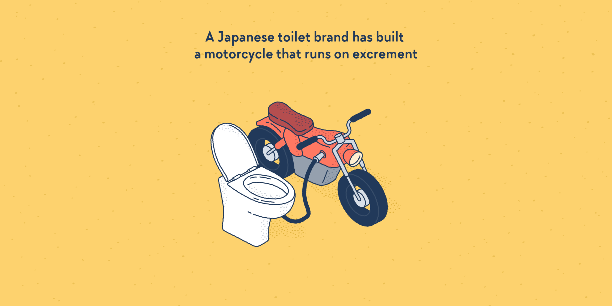 A motorcycle getting is tank filled up through a pipe connected to a toilet.