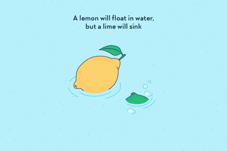 A lemon floating, a lime sinking.