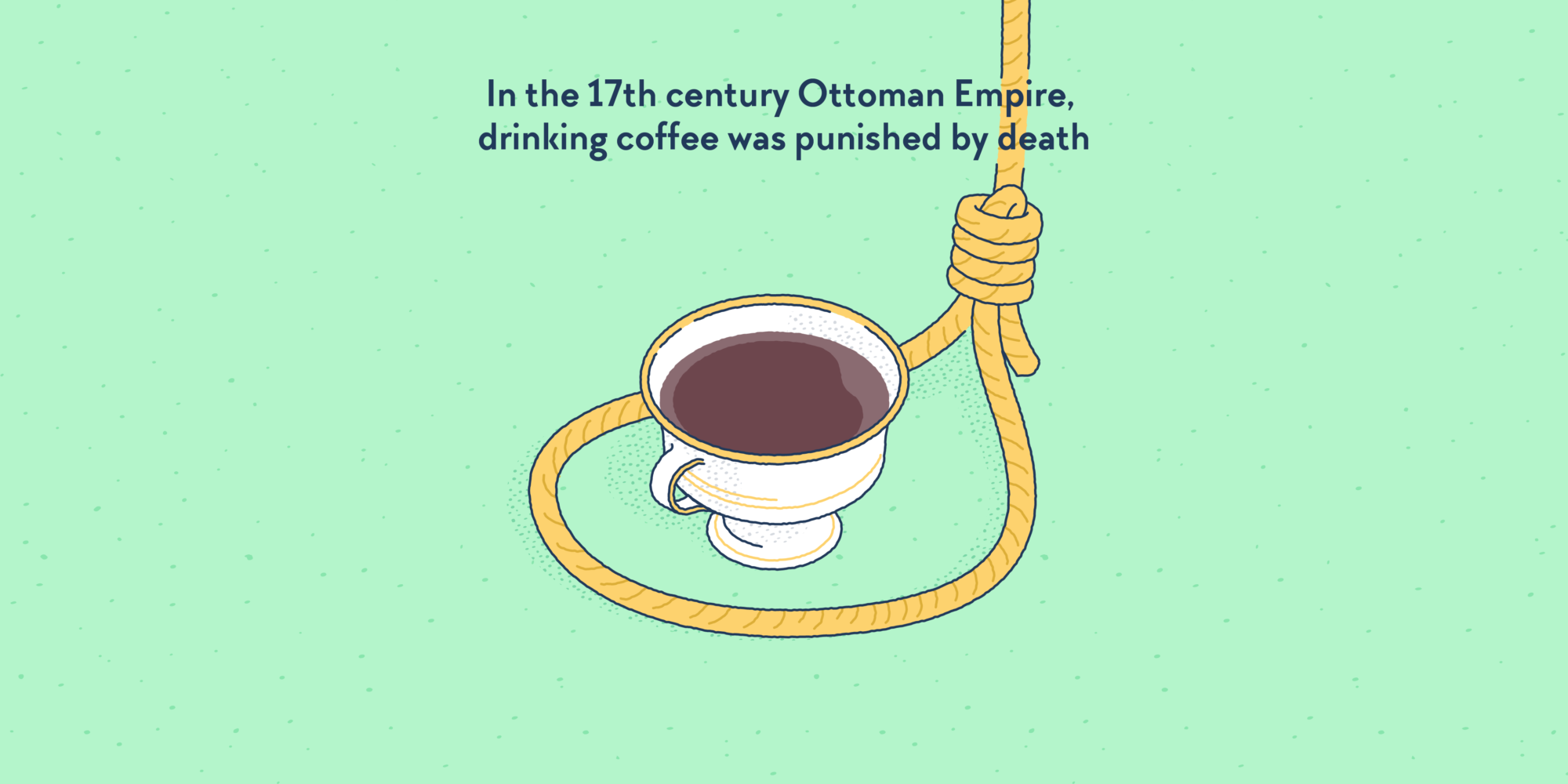 A coffee cup encircled by a hangman's knot