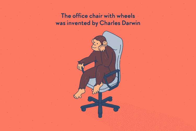 A mordern office chair, on which is sitting a chimpanzee.