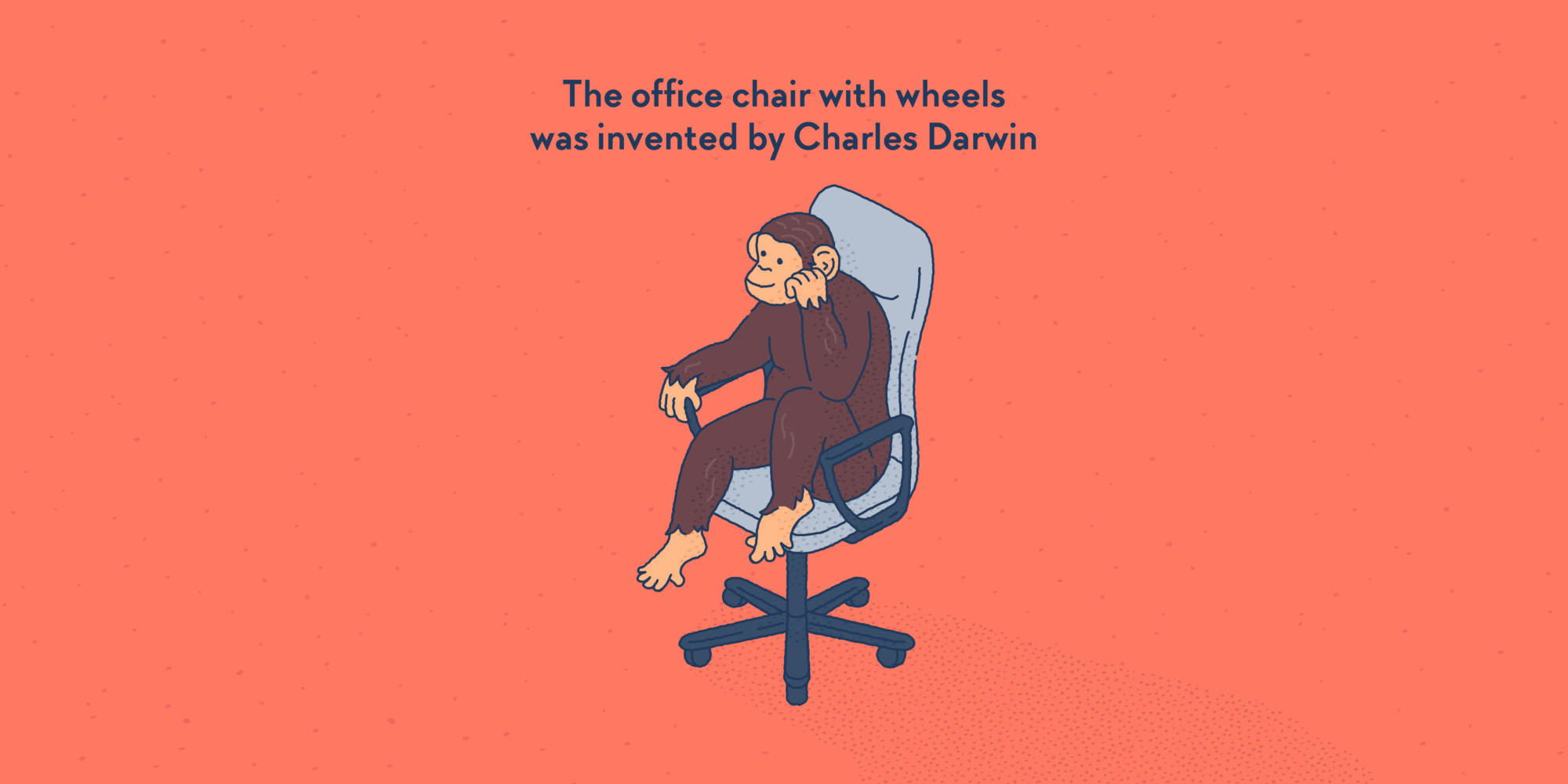 A mordern office chair, on which is sitting a chimpanzee.