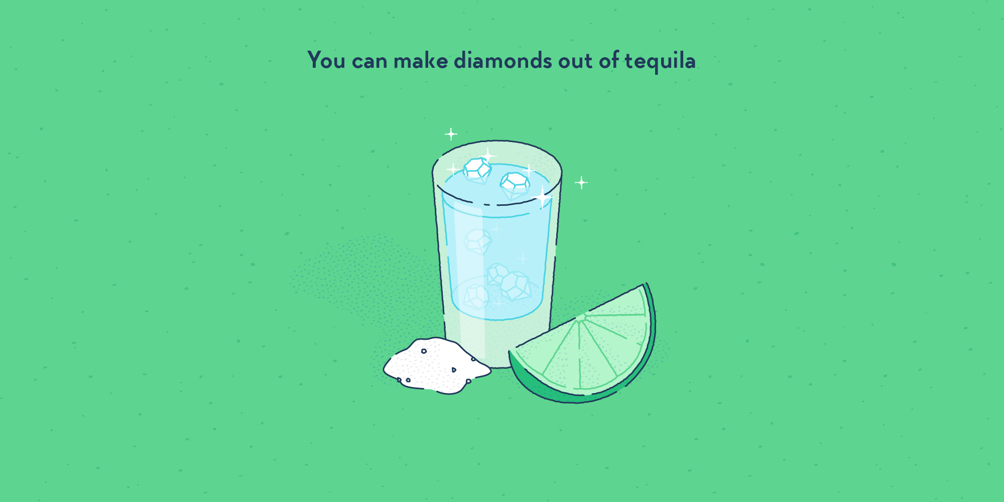 A tequila shot served with lime and salt. Diamonds can be seen in the glass.
